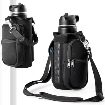 Magnetic Water Bottle Carrier with Phone Pocket & Shoulder Strap - 6 Powerful Built-In Magnets!