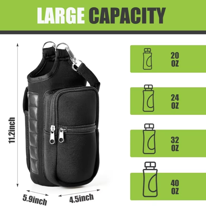 Magnetic Water Bottle Carrier with Phone Pocket & Shoulder Strap - 6 Powerful Built-In Magnets!