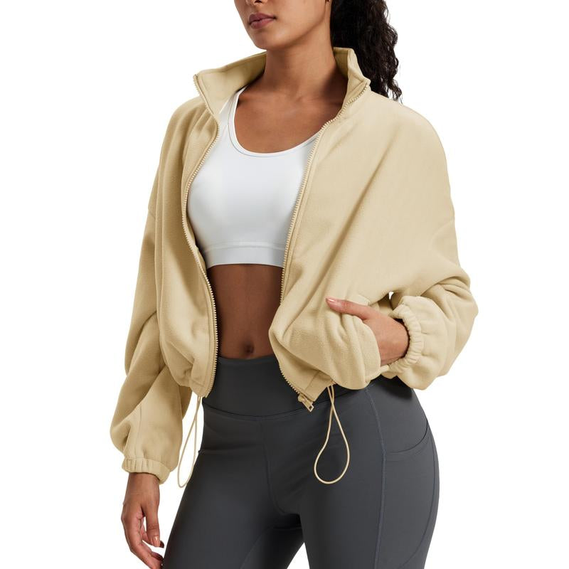 MAGCOMSEN Cropped Thermal Fleece – Full-Zip Winter Jacket with Drawstring Hem