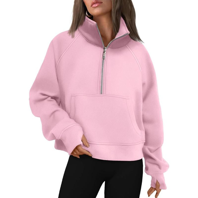 Cropped Half-Zip Fleece Hoodie – Fall Fashion Quarter-Zip Pullover