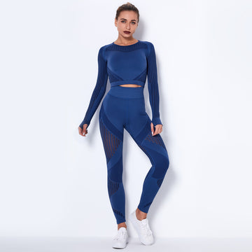 KHEKUA Seamless Knitted Absorbent Yoga Suit – Long-Sleeved Full-Body Set