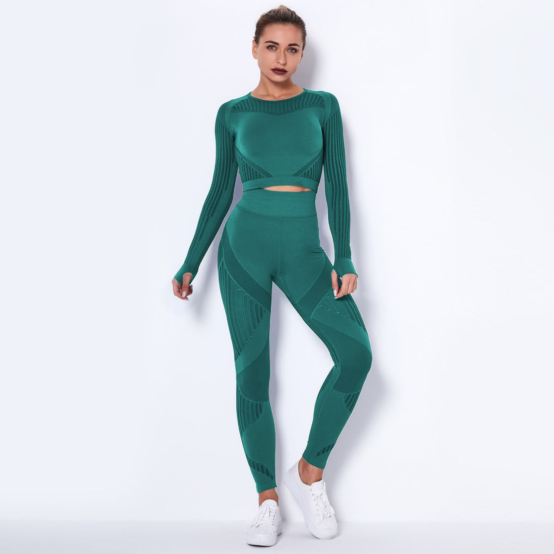 KHEKUA Seamless Knitted Absorbent Yoga Suit – Long-Sleeved Full-Body Set