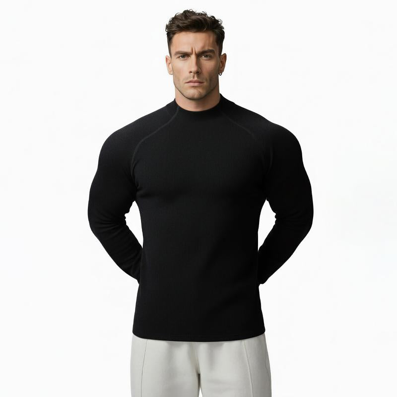 Nadsir Thermal Mock-Neck Base Layer – High-Elasticity Winter Training Shirt