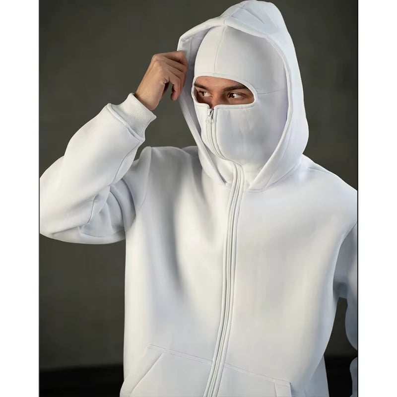 Y2K Gothic Balaclava Hoodie – Double-Hooded Cyber-Tech Mask Sweatshirt