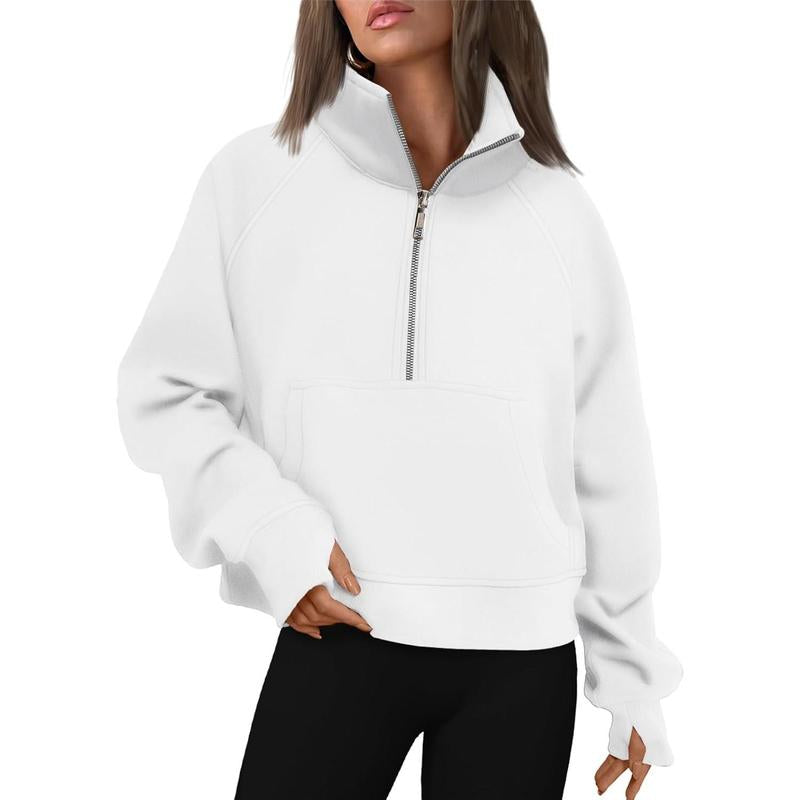 Cropped Half-Zip Fleece Hoodie – Fall Fashion Quarter-Zip Pullover