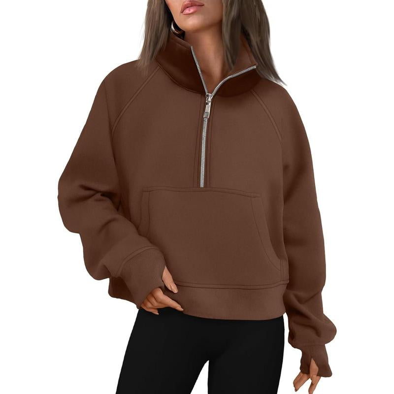 Cropped Half-Zip Fleece Hoodie – Fall Fashion Quarter-Zip Pullover