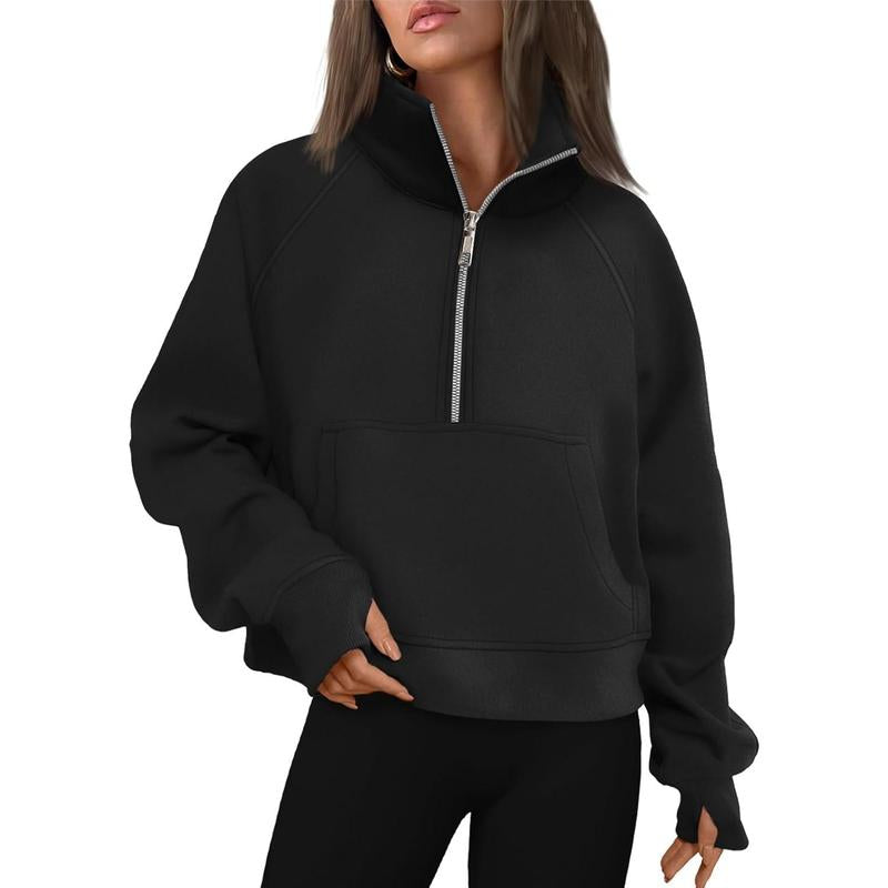 Cropped Half-Zip Fleece Hoodie – Fall Fashion Quarter-Zip Pullover