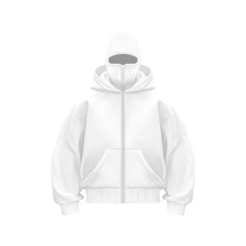 Y2K Gothic Balaclava Hoodie – Double-Hooded Cyber-Tech Mask Sweatshirt