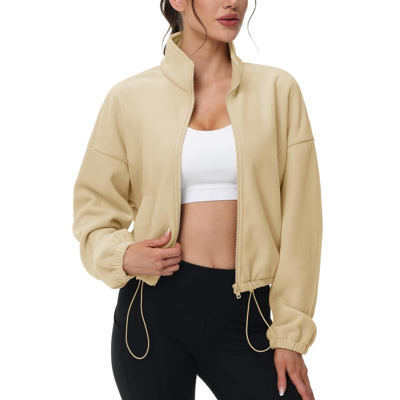 MAGCOMSEN Cropped Thermal Fleece – Full-Zip Winter Jacket with Drawstring Hem