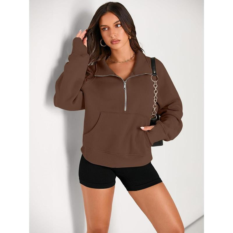 Cropped Half-Zip Fleece Hoodie – Fall Fashion Quarter-Zip Pullover