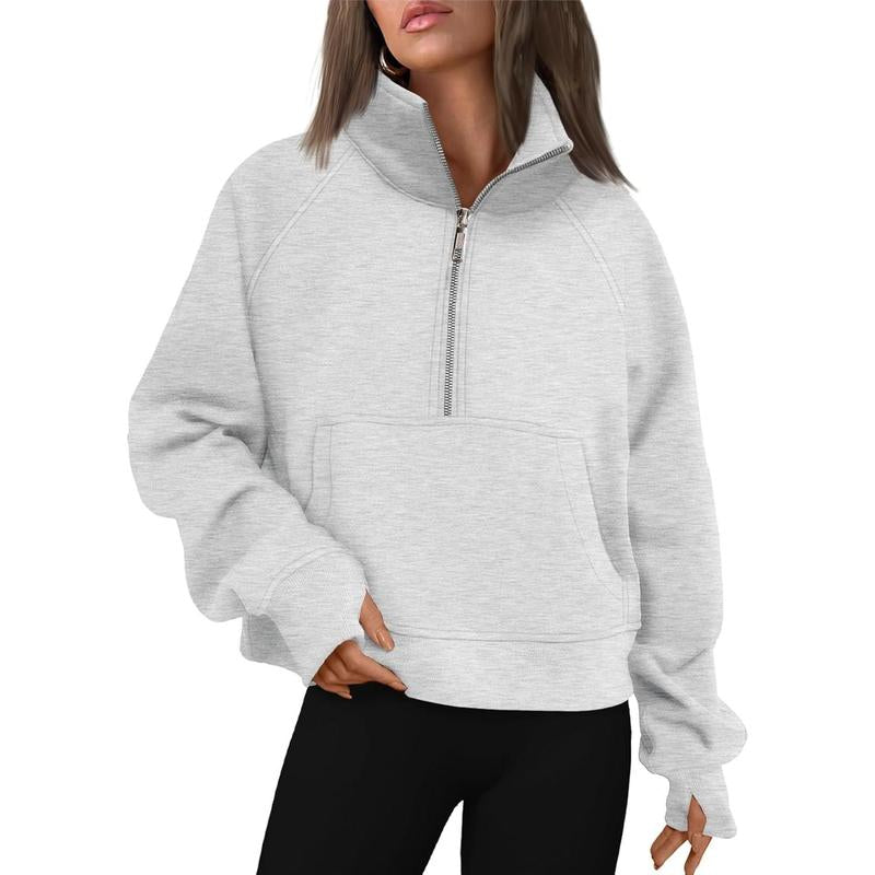 Cropped Half-Zip Fleece Hoodie – Fall Fashion Quarter-Zip Pullover