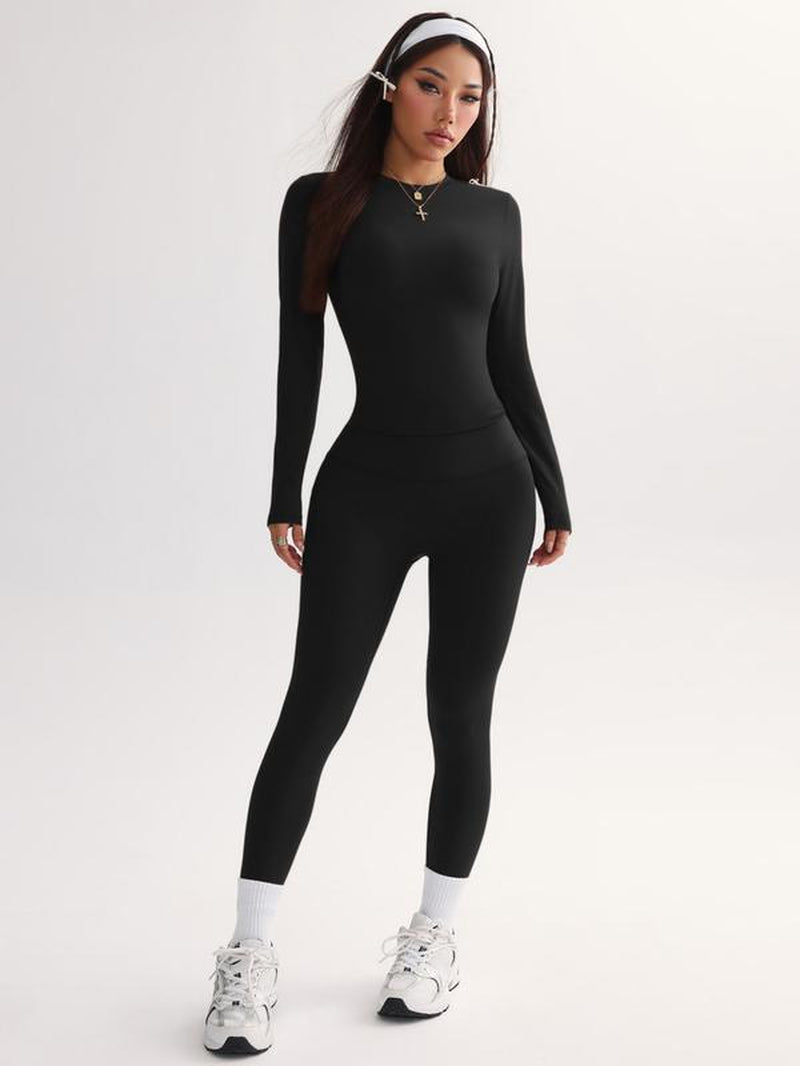 Classic Crew Neck & Skinny Legging Set – Two-Piece Sculpting Yoga Suit