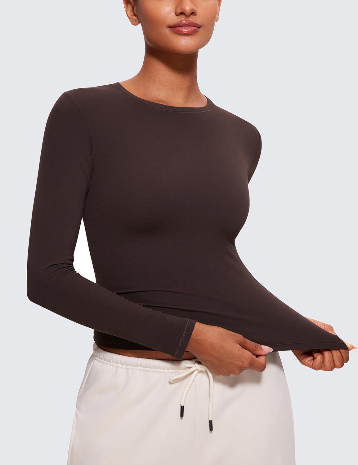 Womens Softembrace Long Sleeve Soft Crew Neck Shirts Basic Stretchy Tight T-Shirts Casual Going Out Fall Fitted Tops