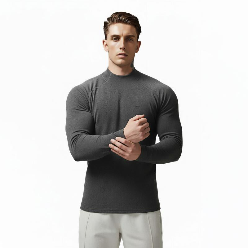 Nadsir Thermal Mock-Neck Base Layer – High-Elasticity Winter Training Shirt