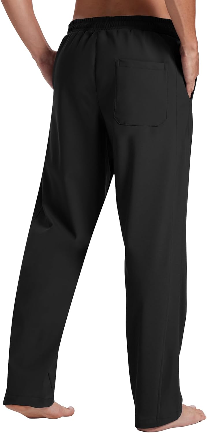 Men'S Fleece Yoga Sweatpants Joggers - Drawstring, Standard Straight-Leg & Open Bottom for Winter Yoga, Sports & Lounget