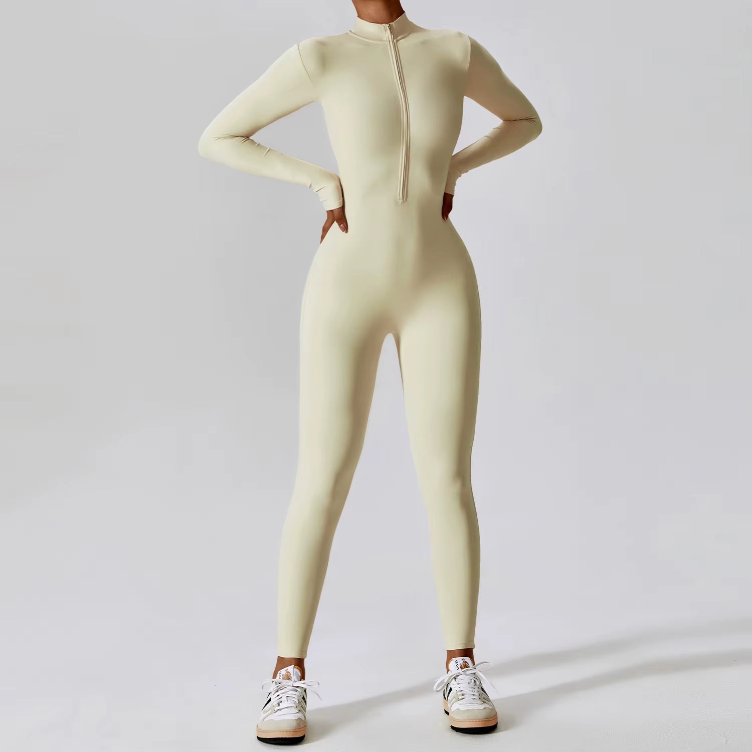 Pro-Fit Zippered Yoga Jumpsuit – One-Piece Sculpting Gym Set