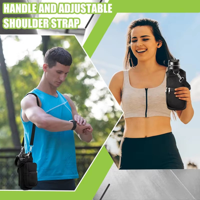Magnetic Water Bottle Carrier with Phone Pocket & Shoulder Strap - 6 Powerful Built-In Magnets!