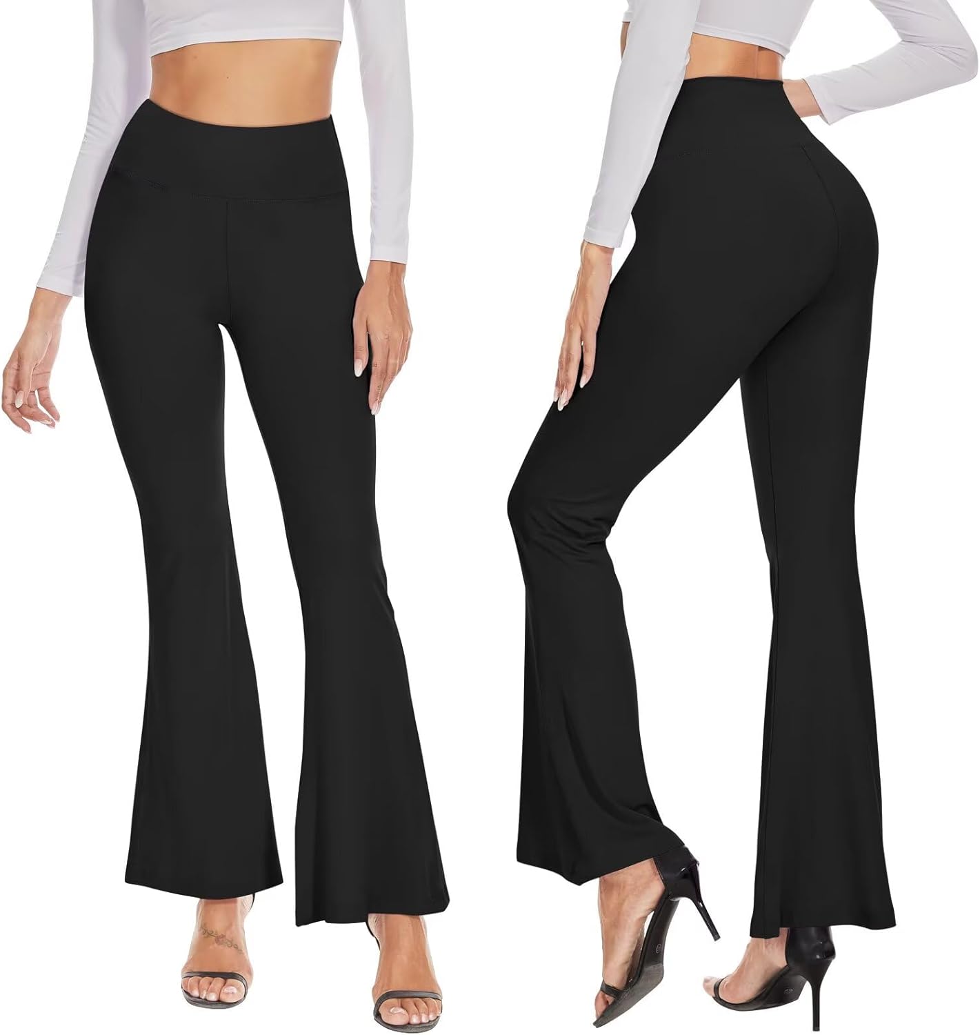 Flared Leggings Women Yoga Pants High Waisted Stretchy Workout Trousers with Pockets Bootcut for Gym