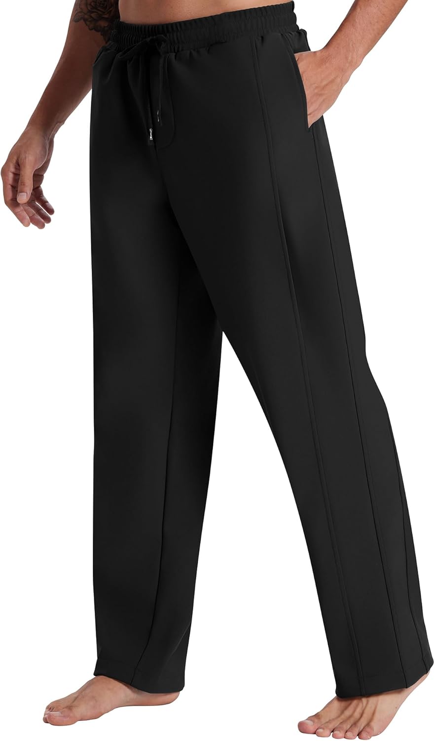 Men'S Fleece Yoga Sweatpants Joggers - Drawstring, Standard Straight-Leg & Open Bottom for Winter Yoga, Sports & Lounget