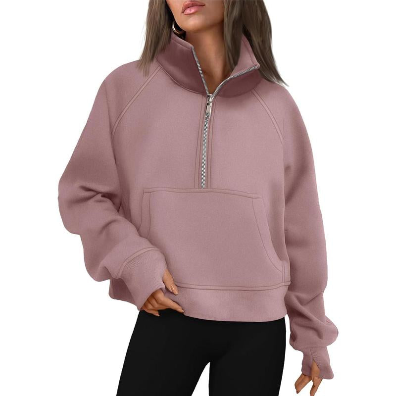 Cropped Half-Zip Fleece Hoodie – Fall Fashion Quarter-Zip Pullover