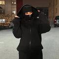 Y2K Gothic Balaclava Hoodie – Double-Hooded Cyber-Tech Mask Sweatshirt