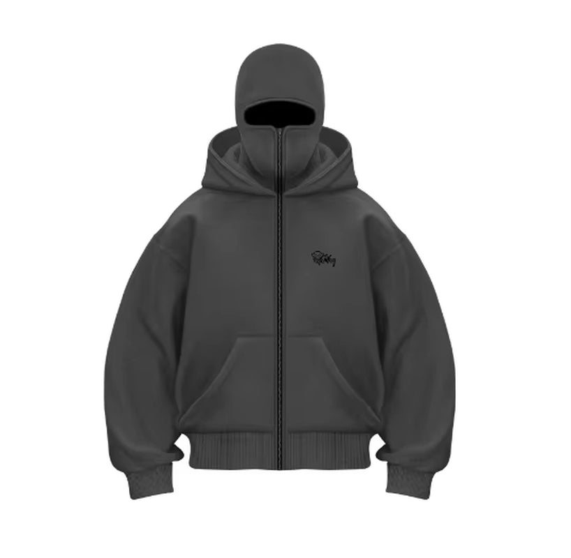 Y2K Gothic Balaclava Hoodie – Double-Hooded Cyber-Tech Mask Sweatshirt
