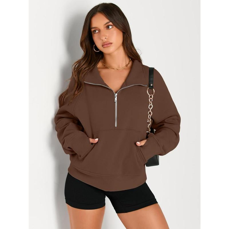 Cropped Half-Zip Fleece Hoodie – Fall Fashion Quarter-Zip Pullover