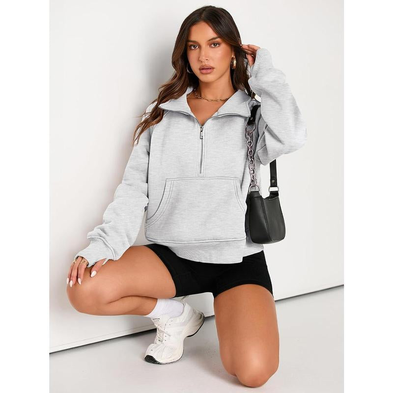 Cropped Half-Zip Fleece Hoodie – Fall Fashion Quarter-Zip Pullover