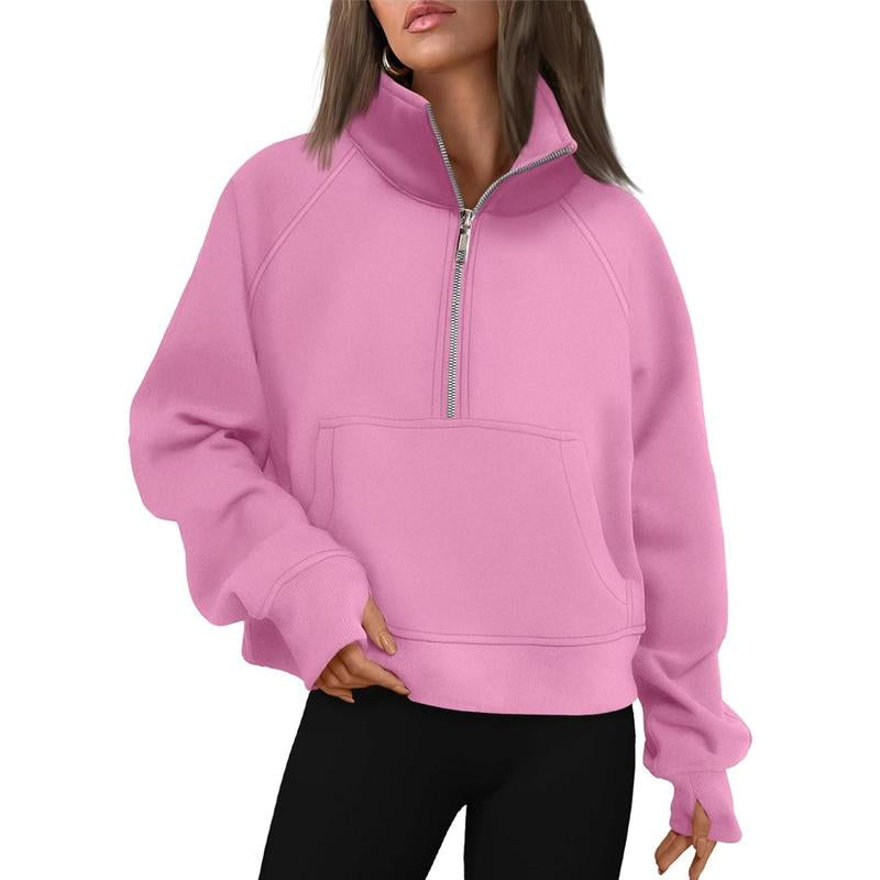 Cropped Half-Zip Fleece Hoodie – Fall Fashion Quarter-Zip Pullover