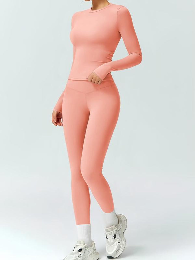 Classic Crew Neck & Skinny Legging Set – Two-Piece Sculpting Yoga Suit