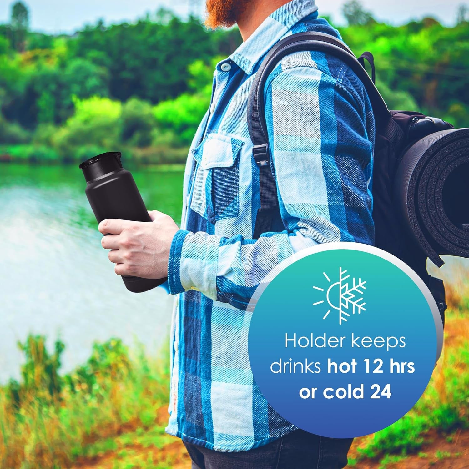 Insulated Water Bottle with Phone Stand & Snack Holder – Leakproof, 360° Kickstand, Great for Gym, Work, Travel, Sports – Fits Most Smartphones