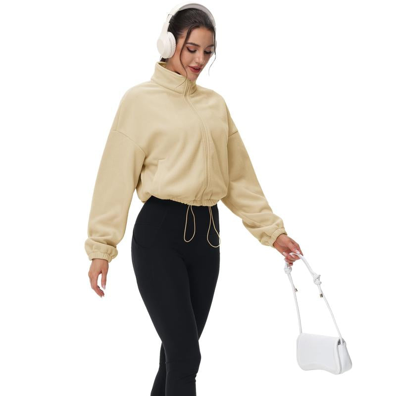 MAGCOMSEN Cropped Thermal Fleece – Full-Zip Winter Jacket with Drawstring Hem