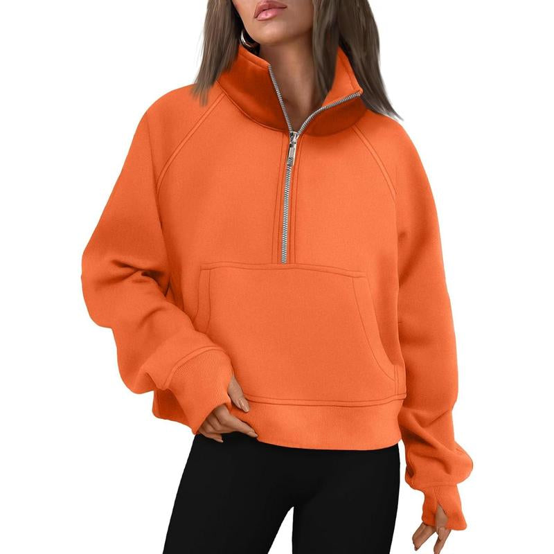 Cropped Half-Zip Fleece Hoodie – Fall Fashion Quarter-Zip Pullover