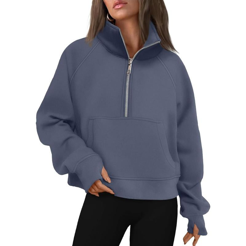 Cropped Half-Zip Fleece Hoodie – Fall Fashion Quarter-Zip Pullover