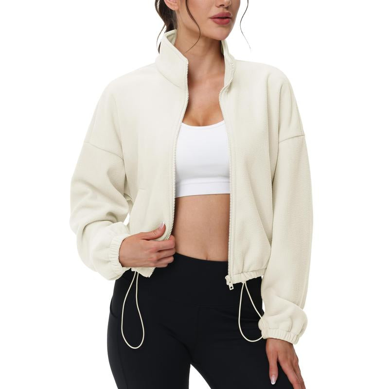 MAGCOMSEN Cropped Thermal Fleece – Full-Zip Winter Jacket with Drawstring Hem