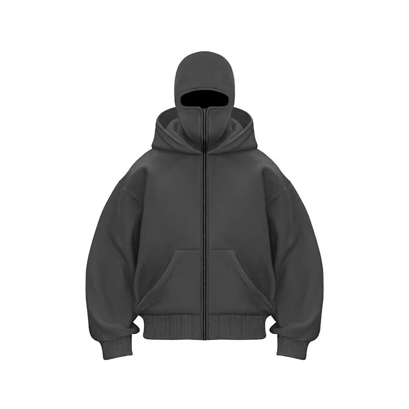 Y2K Gothic Balaclava Hoodie – Double-Hooded Cyber-Tech Mask Sweatshirt