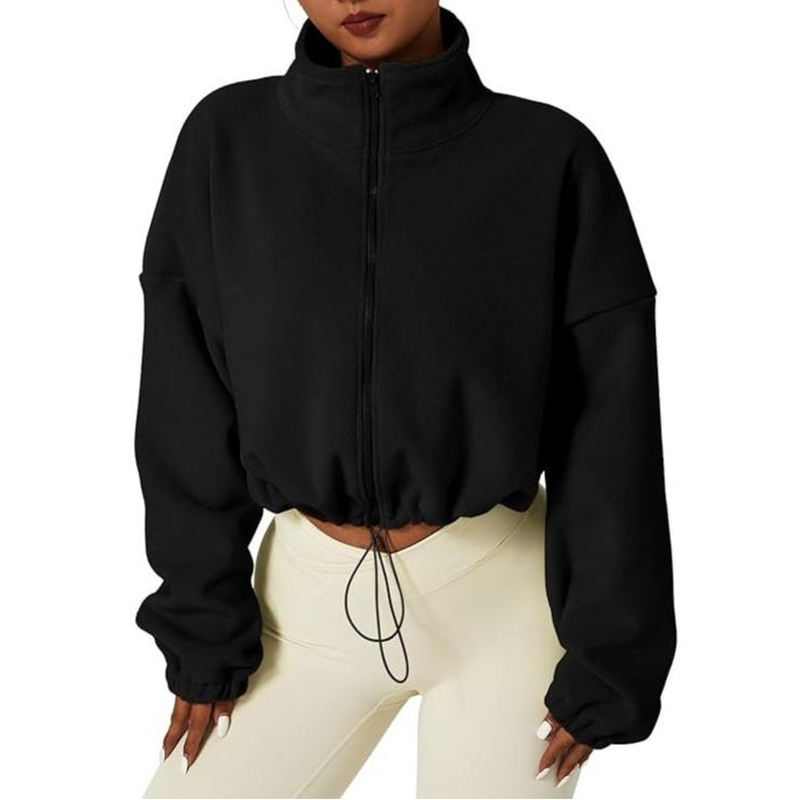 QINSEN Sherpa Cropped Jacket – Ultra-Warm Full-Zip Winter Fleece