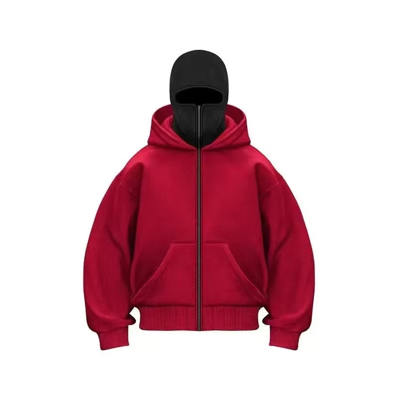 Y2K Gothic Balaclava Hoodie – Double-Hooded Cyber-Tech Mask Sweatshirt