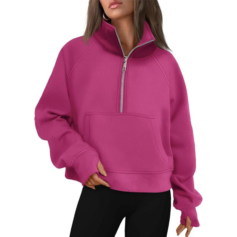 Cropped Half-Zip Fleece Hoodie – Fall Fashion Quarter-Zip Pullover