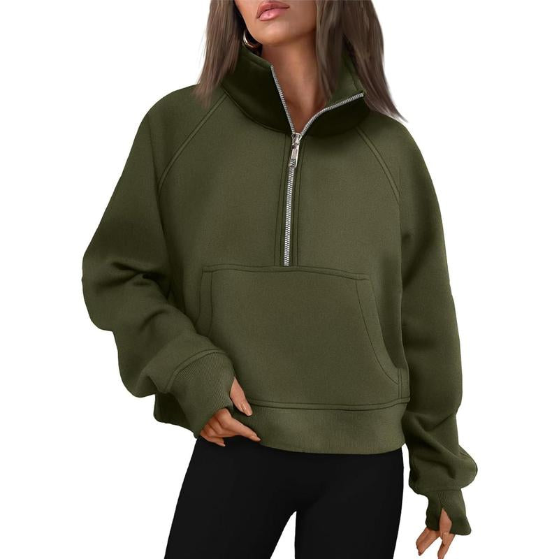 Cropped Half-Zip Fleece Hoodie – Fall Fashion Quarter-Zip Pullover