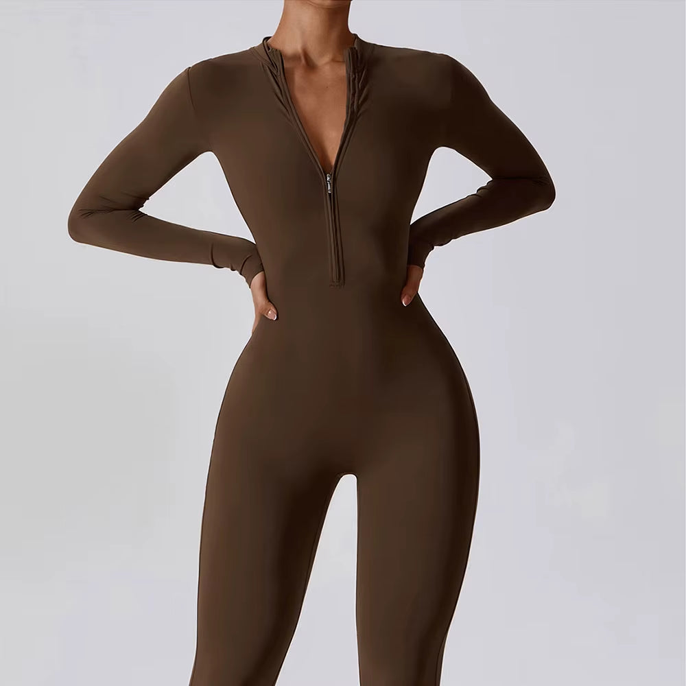 Pro-Fit Zippered Yoga Jumpsuit – One-Piece Sculpting Gym Set
