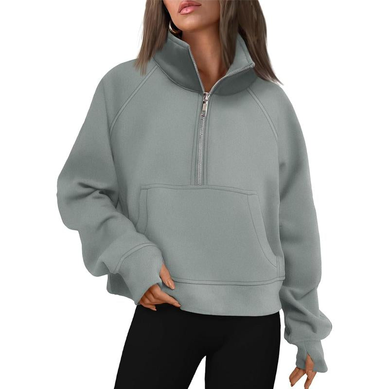 Cropped Half-Zip Fleece Hoodie – Fall Fashion Quarter-Zip Pullover