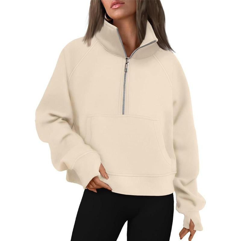 Cropped Half-Zip Fleece Hoodie – Fall Fashion Quarter-Zip Pullover