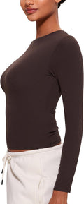 Womens Softembrace Long Sleeve Soft Crew Neck Shirts Basic Stretchy Tight T-Shirts Casual Going Out Fall Fitted Tops