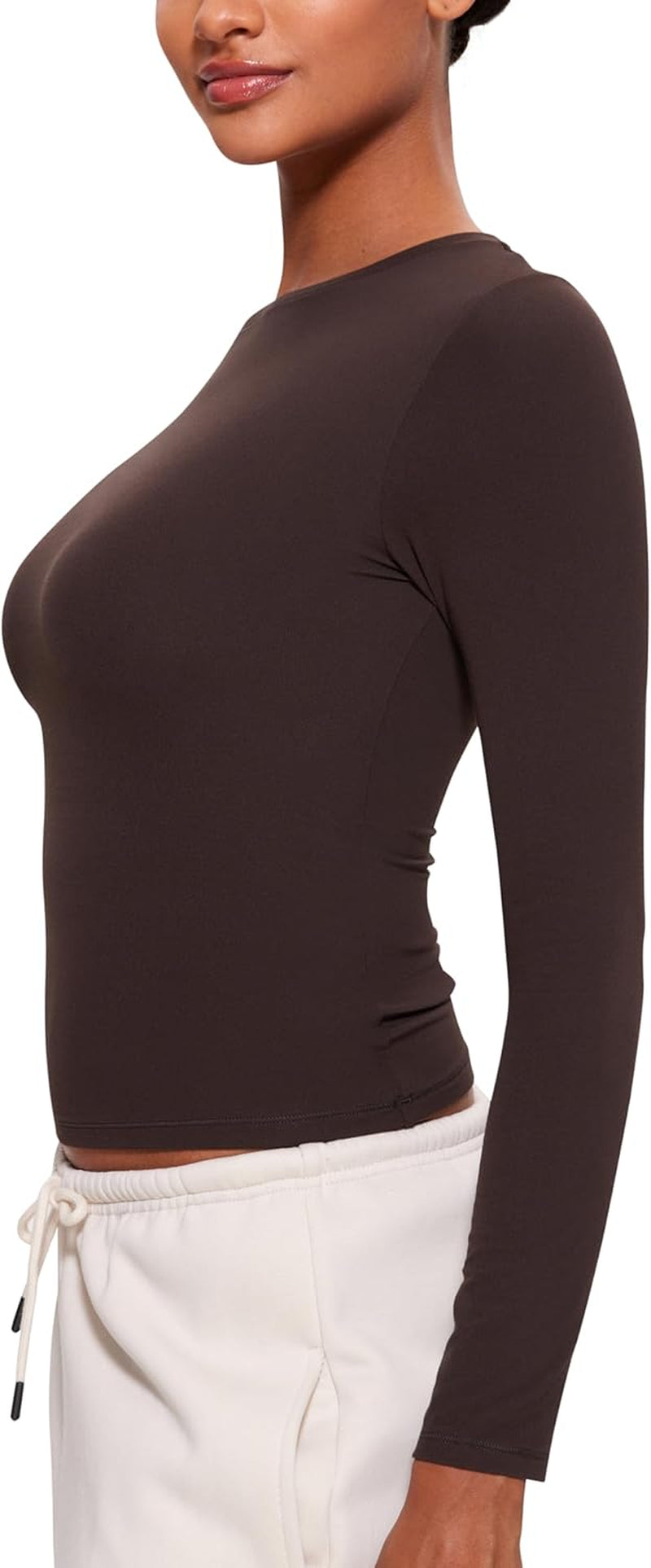 Womens Softembrace Long Sleeve Soft Crew Neck Shirts Basic Stretchy Tight T-Shirts Casual Going Out Fall Fitted Tops