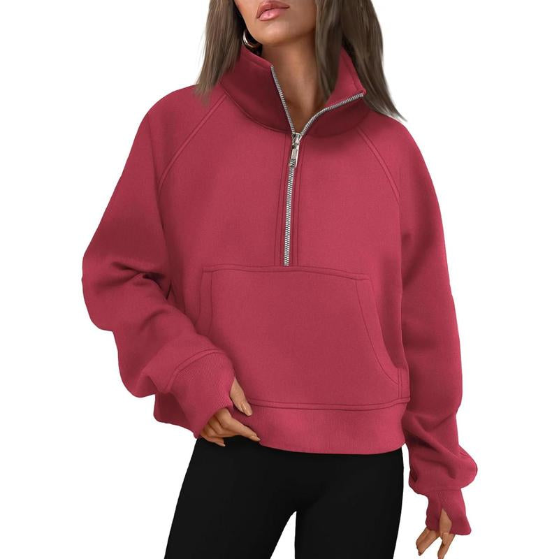 Cropped Half-Zip Fleece Hoodie – Fall Fashion Quarter-Zip Pullover