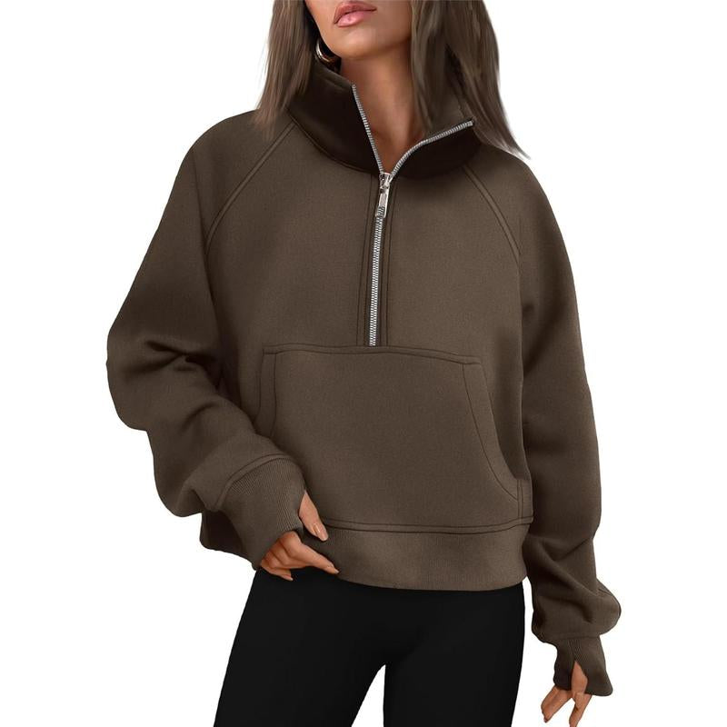 Cropped Half-Zip Fleece Hoodie – Fall Fashion Quarter-Zip Pullover