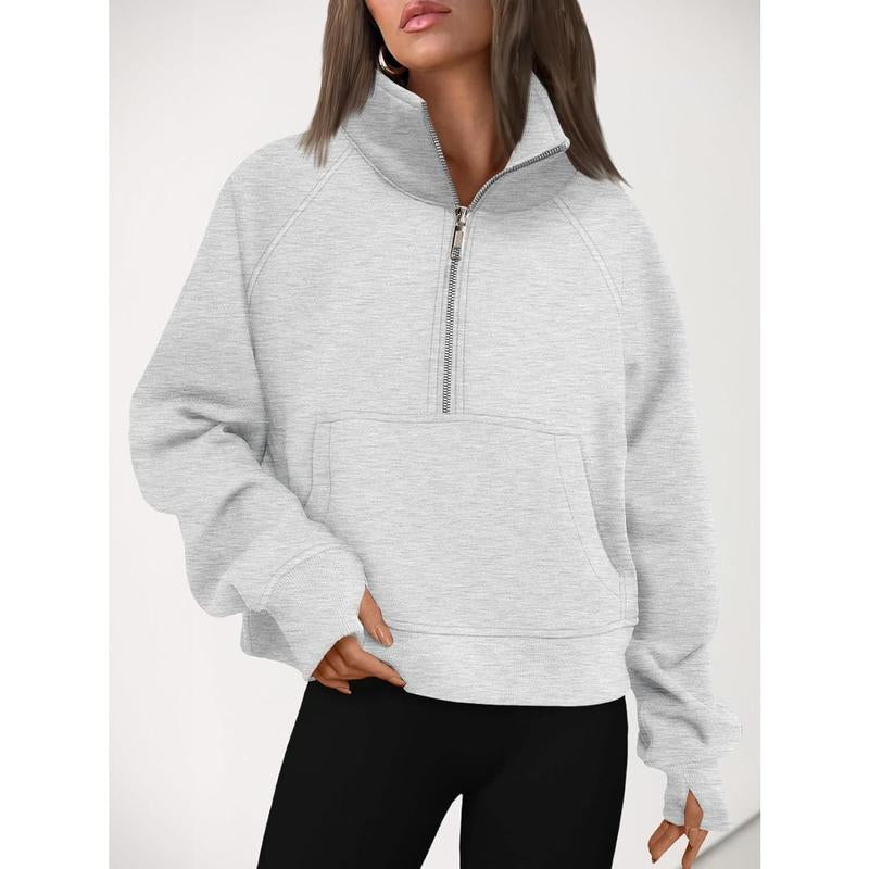 Cropped Half-Zip Fleece Hoodie – Fall Fashion Quarter-Zip Pullover