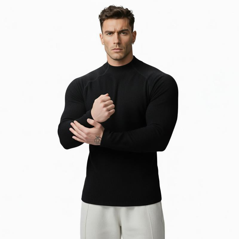 Nadsir Thermal Mock-Neck Base Layer – High-Elasticity Winter Training Shirt