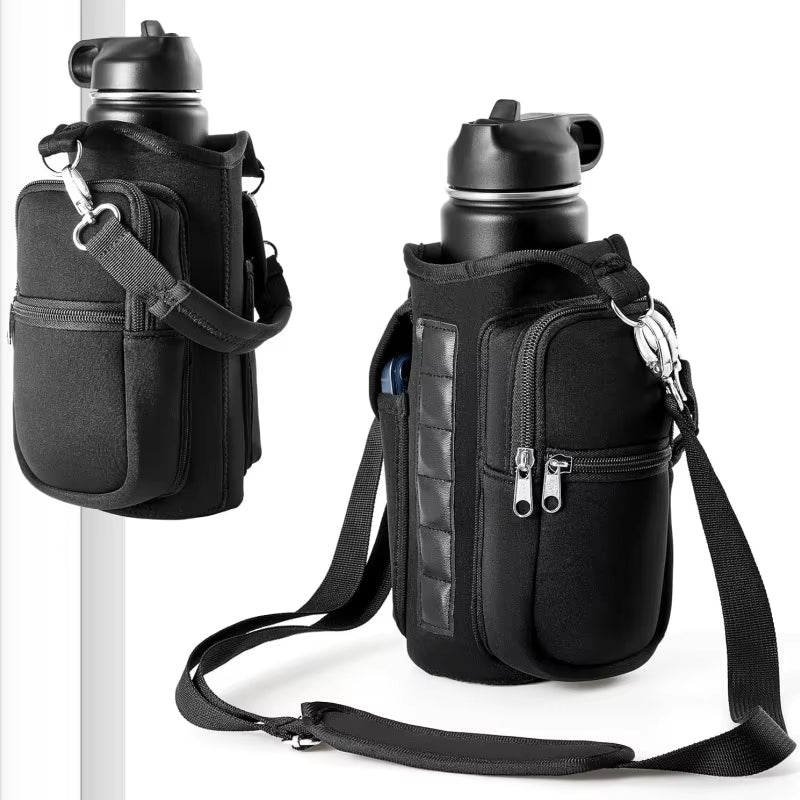 Magnetic Water Bottle Carrier with Phone Pocket & Shoulder Strap - 6 Powerful Built-In Magnets!